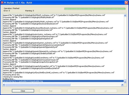 Hình K: PE Builder sẽ hiển thị một báo cáo chi tiết về tiến trình