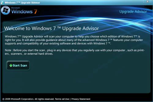 GIao diện sử dụng Windows 7 Upgrade Advisor trên Windows 7 RC