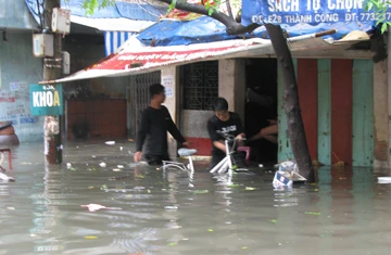 Ngập lụt ở phường Thành Công. Ảnh: TV