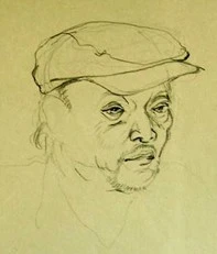 Danh họa Nguyễn Sáng (ký họa bút chì của Nguyễn Đình Đăng, chưa hoàn tất, khoảng 1986)