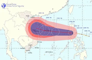 Đường đi của bão số 9. Nguồn: Trung tâm Dự báo khí tượng thủy văn trung ương. Đường đi của bão số 9. Nguồn: Trung tâm Dự báo khí tượng thủy văn trung ương.