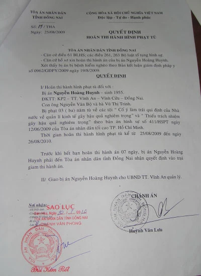 Xem toàn văn các văn bản liên quan vụ ông Huynh được hoãn thi hành án tù ảnh 3