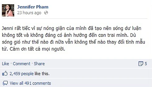 Jennifer Phạm xin lỗi fan vì thiếu kiềm chế ảnh 1