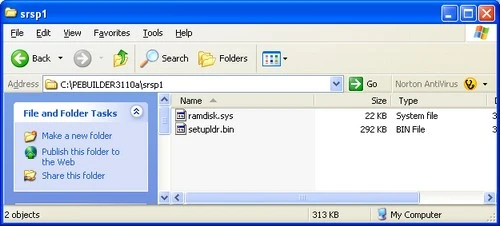Hình I: Bạn nên thẩm định rằng các file setupldr.bin và ramdisk.sys đã nằm trong thư mục SRSP1