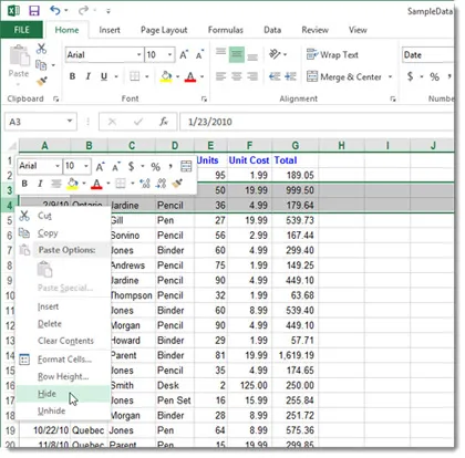 Cách tạm thời ẩn hàng, cột trong Excel 2013 ảnh 3 Cách tạm thời ẩn hàng, cột trong Excel 2013 ảnh 3