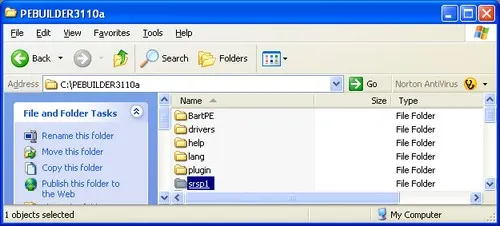 Hình F: Khi PE Builder được cài đặt, bạn cần tạo một thư mục mang tên SRSP1 trong C:\PEBUILDER3110a