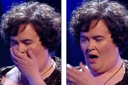 Susan Boyle thể hiện sự ngạc nhiên khi biết mình thành công ở vòng thi này. Ảnh: ITV.