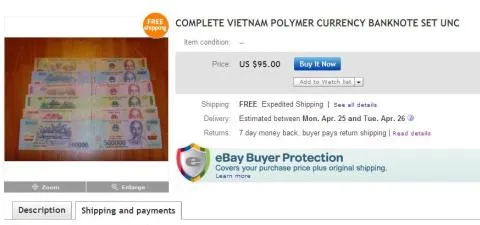 Tiền Việt được rao bán trên eBay ảnh 1