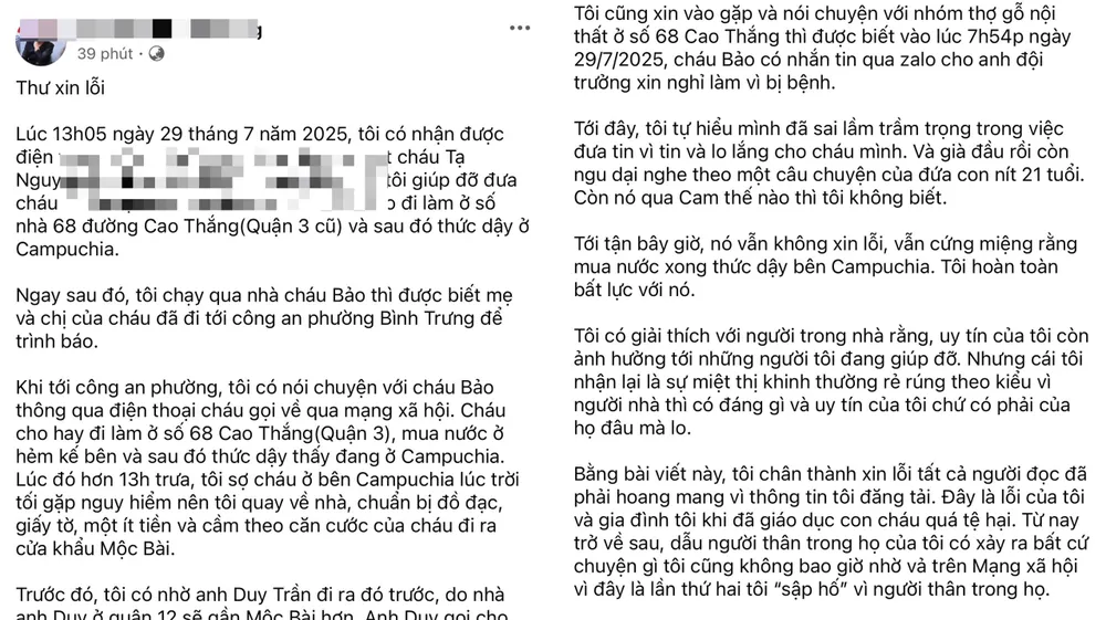Người phụ nữ xin lỗi sau bài viết ‘mua nước sâm ở đường Cao Thắng, uống xong thức dậy ở Campuchia