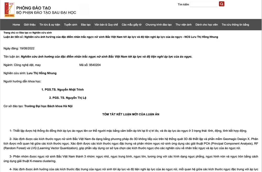 Luận án tiến sĩ về áo ngực đang gây xôn xao dư luận. Ảnh chụp màn hình