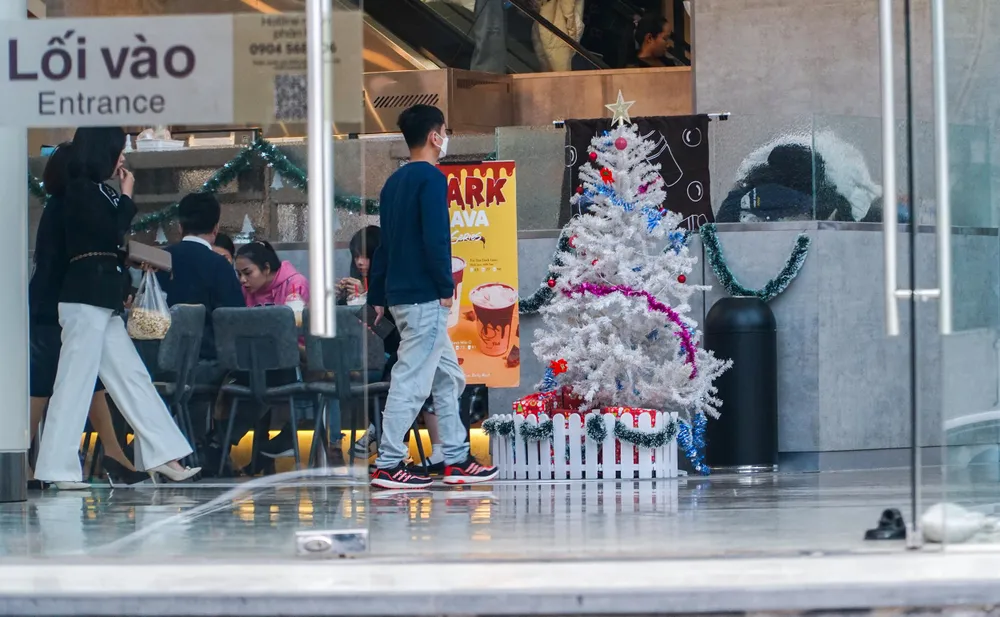 Tại sảnh của các tòa nhà đều được trang trí cây thông noel.