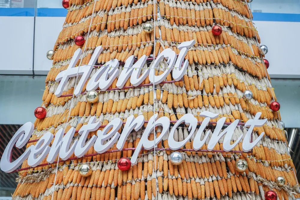 &quot;Thay vì sử dụng lá thông bằng nhựa, chúng tôi sử dụng 8.000 trái bắp thu mua của bà con vùng Tây Bắc&quot;- Đại diện Ban quản lý tòa nhà chia sẻ.