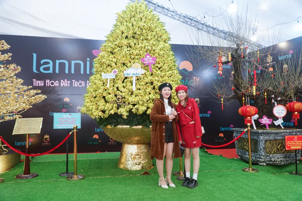 Nhiều người thích thú chụp ảnh bên chậu hoa lan khổng lồ.