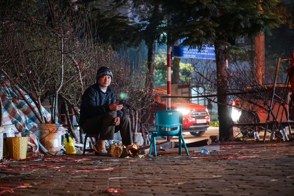 Cách đó không xa, tại khu vực ngã tư Lê Đức Thọ - Nguyễn Hoàng, anh Tuyến (quê Bắc Giang) chia sẻ số đào trên được anh và người thân thu gom vận chuyển lên Hà Nội.