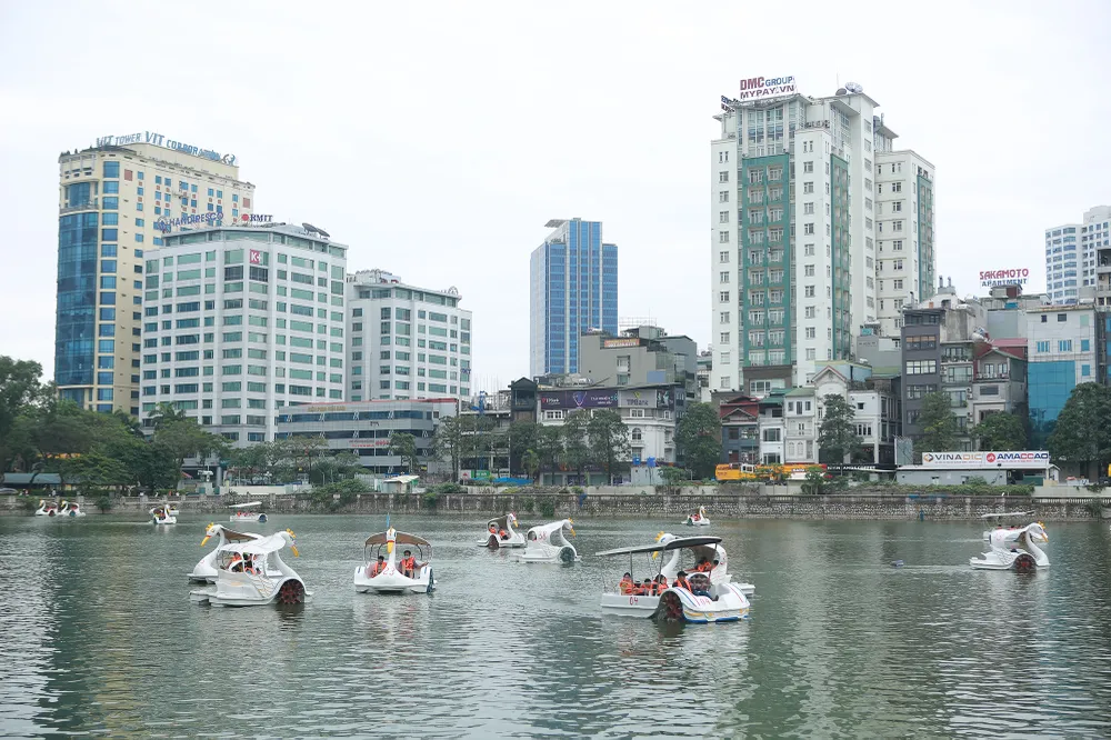 Dưới mặt hồ, hàng trăm &quot;thuyền thiên nga&quot; hoạt động giữa làn nước trong xanh.