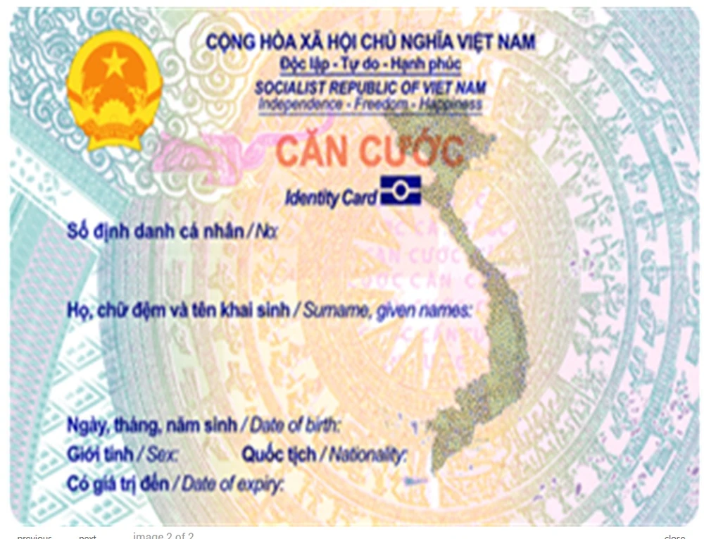 Mặt trước của thẻ căn cước cấp cho công dân từ 0-6 tuổi. Ảnh CA