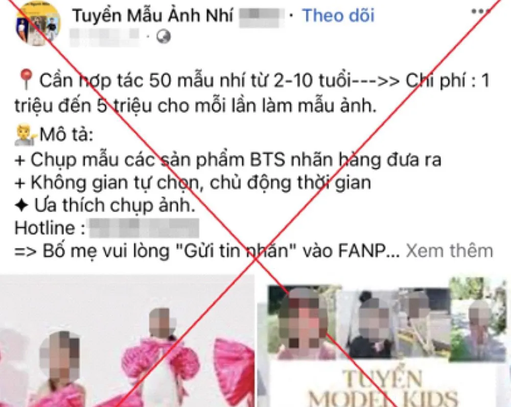 tin rao tuyển người mẫu nhí trên mạng xã hội