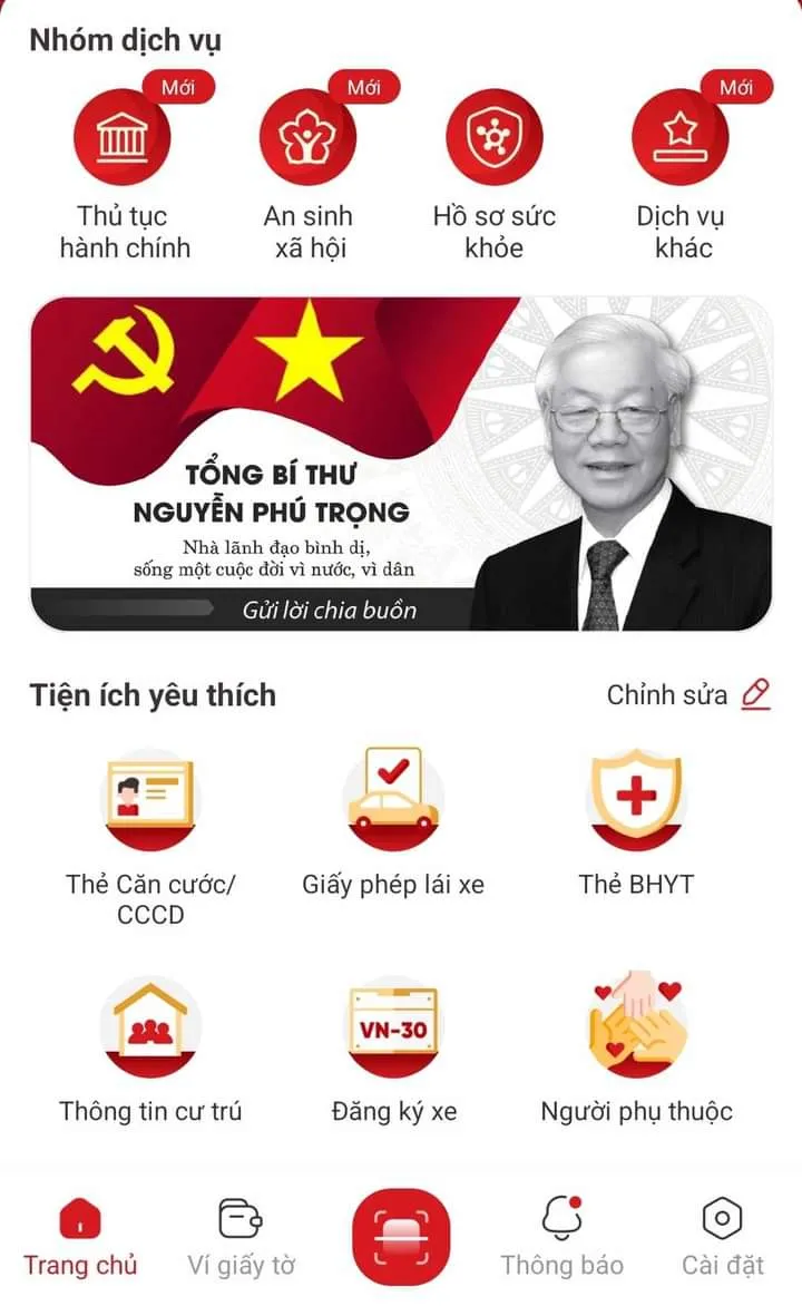 Người dân có thể gửi lời chia buồn qua ứng dụng VNeID. tong-bi-thu.jpg