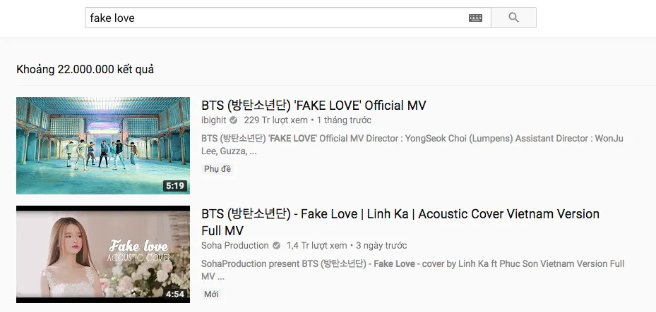 Bản cover của Linh Ka hiện đang đứng ở vị trí thứ 2 trong mục tìm kiếm của Youtube.