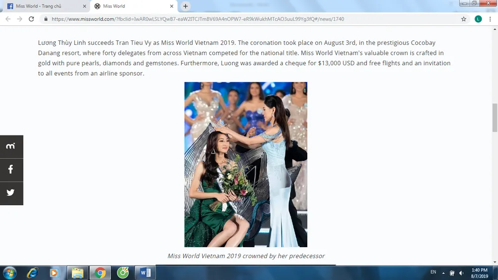 Trang chủ Miss World khen ngợi tân hoa hậu Lương Thùy Linh ảnh 2 Trang chủ Miss World khen ngợi tân hoa hậu Lương Thùy Linh ảnh 2