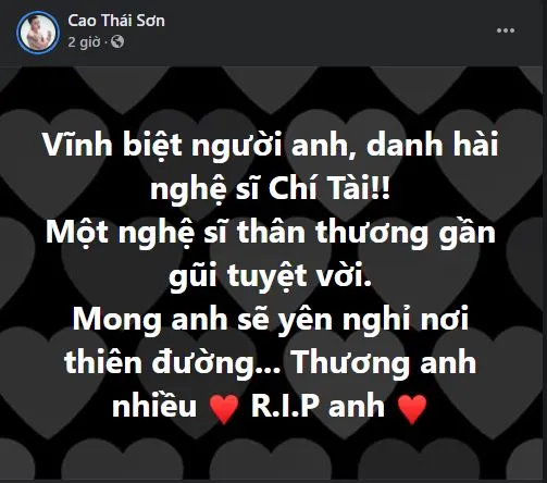 Nhiều nghệ sĩ chia buồn, tiếc thương danh hài Chí Tài ảnh 5 Nhiều nghệ sĩ chia buồn, tiếc thương danh hài Chí Tài ảnh 5