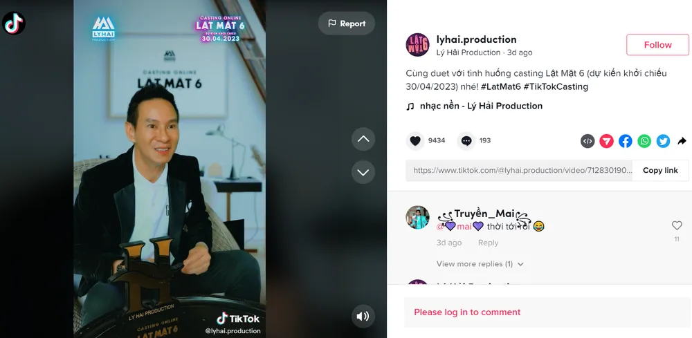 Để tăng thêm sự tương tác và tạo động lực cho các bạn có mong muốn casting, Lý Hải cũng đích thân biến hóa vào một nhân vật trong tình huống bất ngờ này để các bạn tham gia có thể dễ dàng sử dụng tính năng duet của TikTok và nhập vai thể hiện khả năng diễn xuất của mình. Để tăng thêm sự tương tác và tạo động lực cho các bạn có mong muốn casting, Lý Hải cũng đích thân biến hóa vào một nhân vật trong tình huống bất ngờ này để các bạn tham gia có thể dễ dàng sử dụng tính năng duet của TikTok và nhập vai thể hiện khả năng diễn xuất của mình.