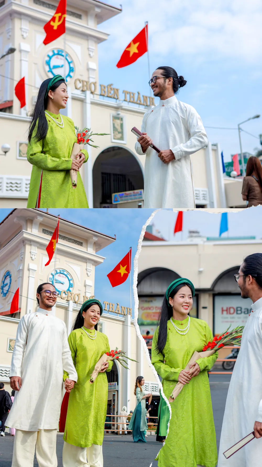 chụp ảnh áo dài tết tại chợ Bến Thành