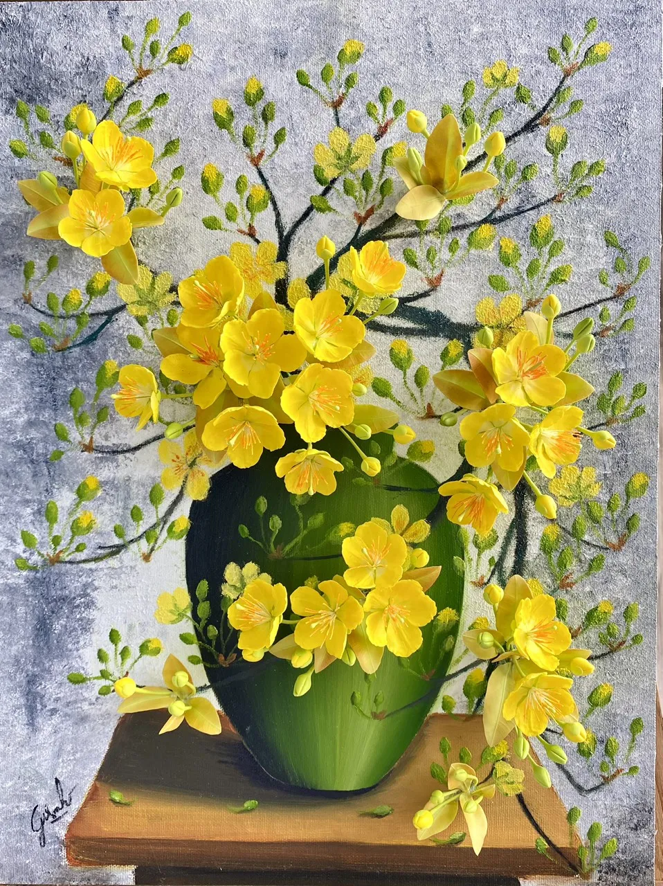 Ngắm tranh mai đào đất sét sống động như thật của người phụ nữ Sài Gòn