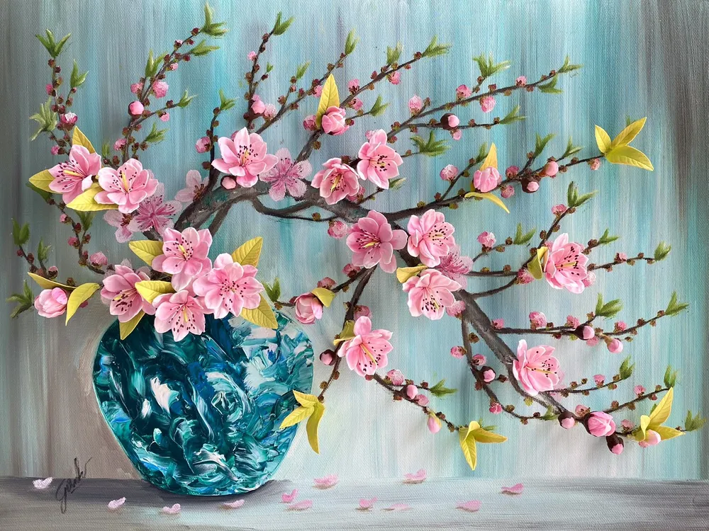 Ngắm tranh mai đào đất sét sống động như thật của người phụ nữ Sài Gòn