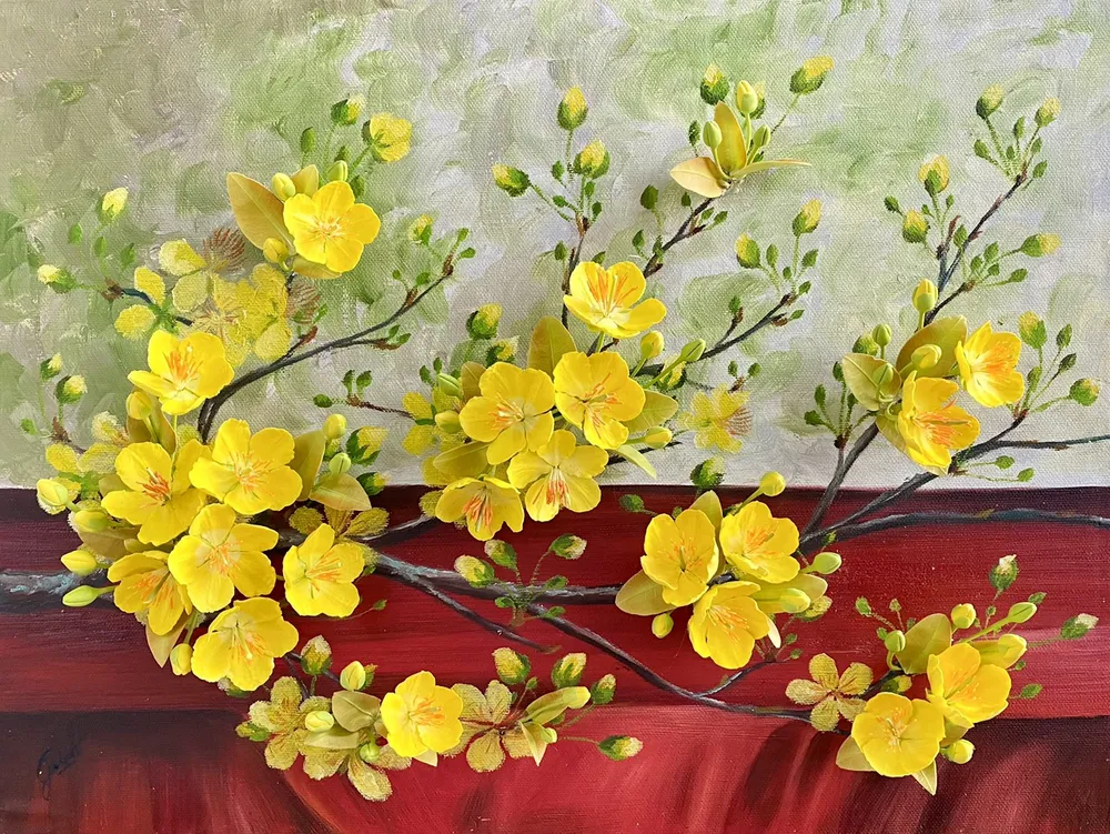 Ngắm tranh mai đào đất sét sống động như thật của người phụ nữ Sài Gòn