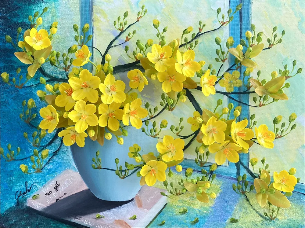 Ngắm tranh mai đào đất sét sống động như thật của người phụ nữ Sài Gòn