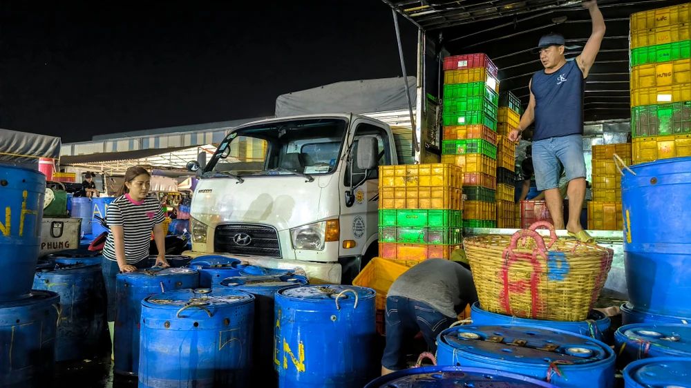 Hơn 300 tấn cá lóc đổ xuyên đêm về chợ đầu mối lớn nhất TP.HCM ngày vía Thần Tài