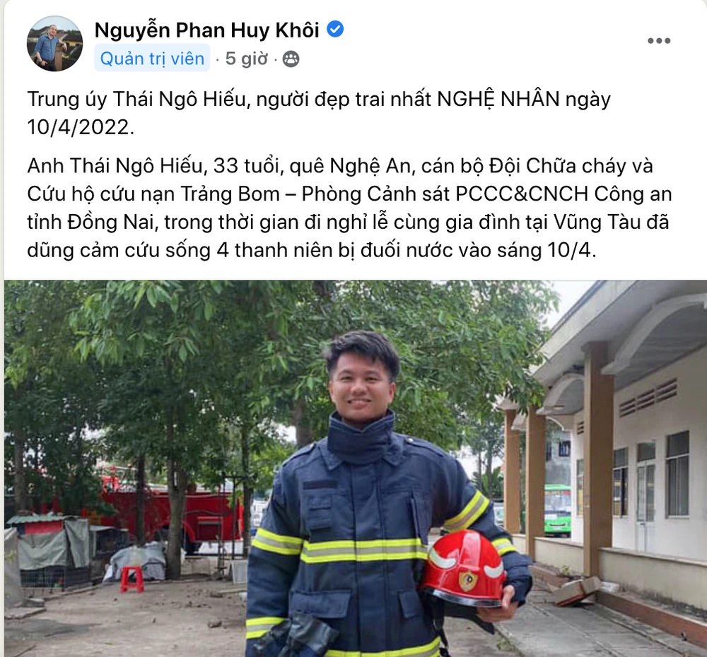 Bài chia sẻ về Trung uý Thái Trung Hiếu trên trang Nghệ Nhân