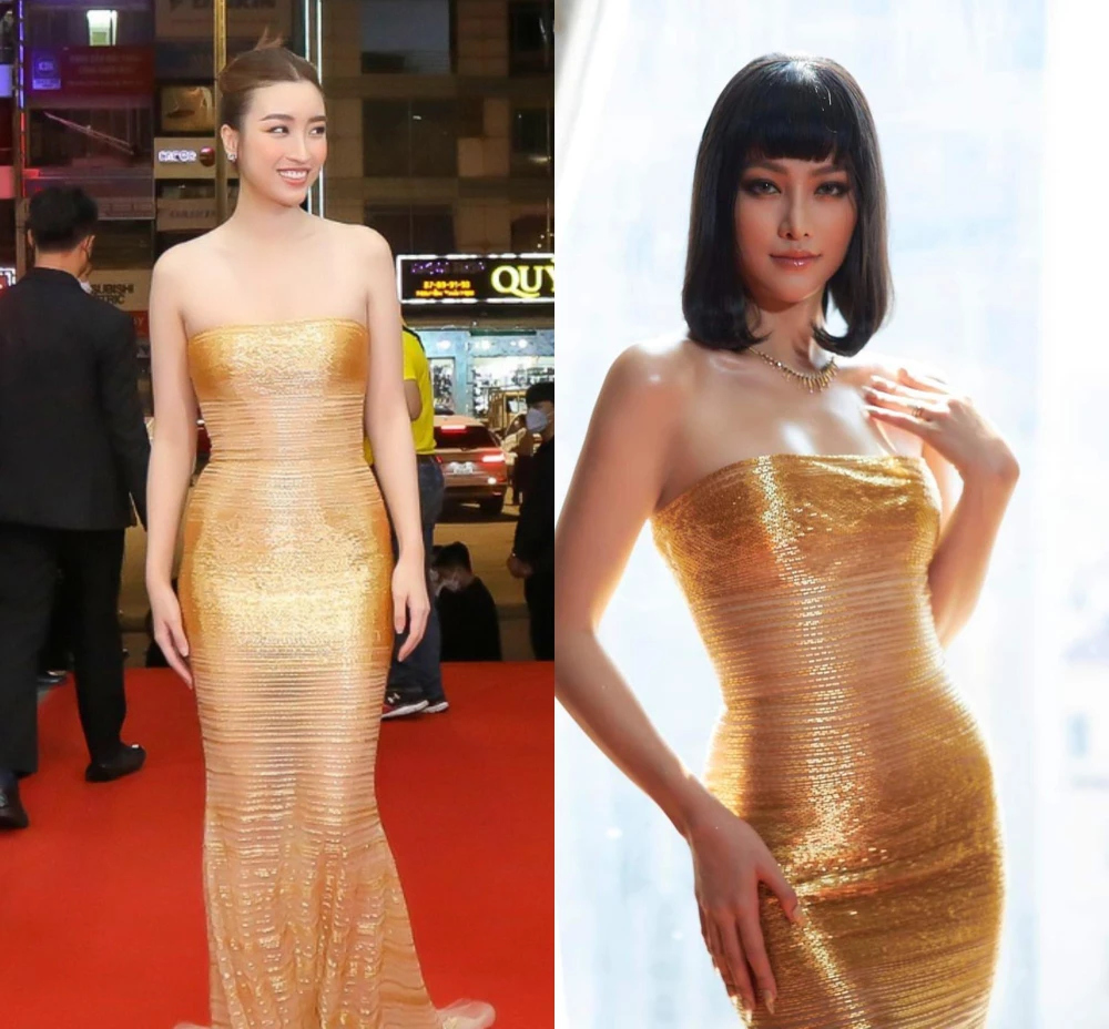 Hoa hậu Việt Nam Đỗ Mỹ Linh xuất hiện tại chung kết Hoa hậu Quý bà tối 26-4. Hoa hậu Trái đất Phương Khánh từng mặc bộ trang phục tương tự tại Họp báo công bố Top 40 Hoa hậu Du lịch Việt Nam Toàn cầu trước đó. Hình ảnh của Hoa hậu Đỗ Mỹ Linh do team qua đường tình cờ ghi lại, chưa chỉnh sửa nhưng sắc vóc của Đỗ Mỹ Linh chẳng hề kém cạnh.