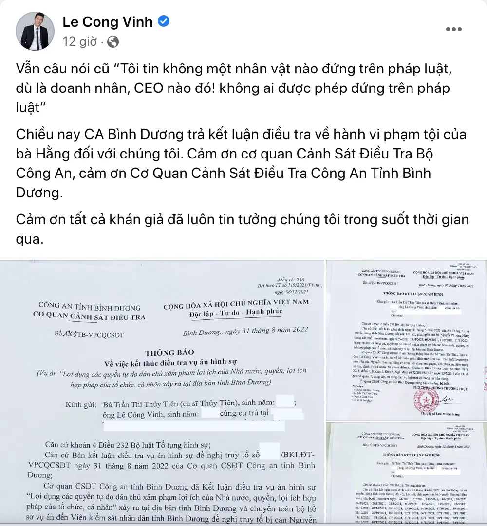 Nhận thông báo vụ bà Nguyễn Phương Hằng, Đàm Vĩnh Hưng, Công Vinh nói gì? ảnh 2 Nhận thông báo vụ bà Nguyễn Phương Hằng, Đàm Vĩnh Hưng, Công Vinh nói gì? ảnh 2