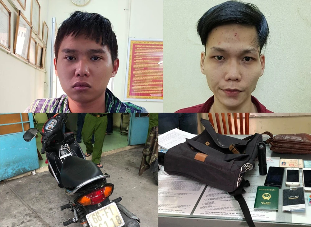 Hai tên cướp bị cảnh sát truy đuổi thì dùng bình xịt hơi cay tấn công và đạp xe lực lượng để trốn thoát. 