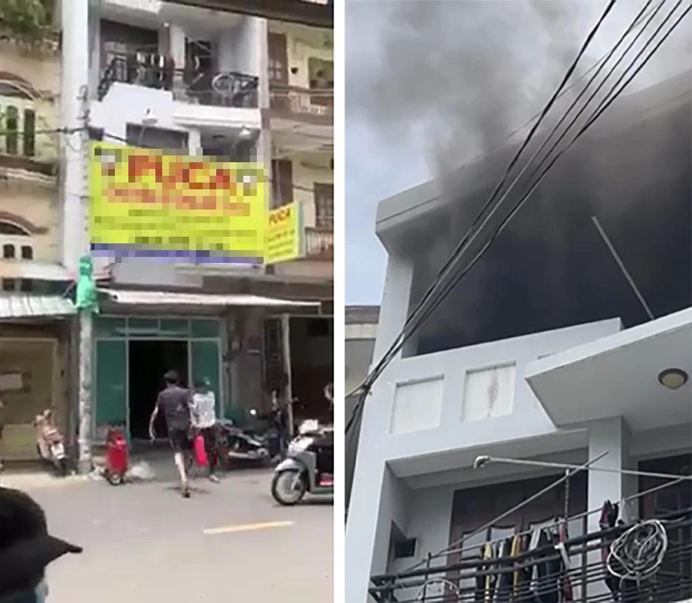 Đám cháy bùng lên từ lầu cao căn nhà gần chợ Hạnh Thông Tây, quận Gò Vấp khiến một người tử vong. Ảnh: HT