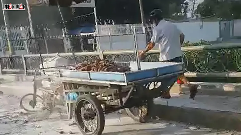 Người đàn ông chạy xe ba gác lôi bán rau củ đã phóng hỏa, đốt phương tiện mưu sinh của mình khi gặp lực lượng trật tự đô thị. Ảnh: NT