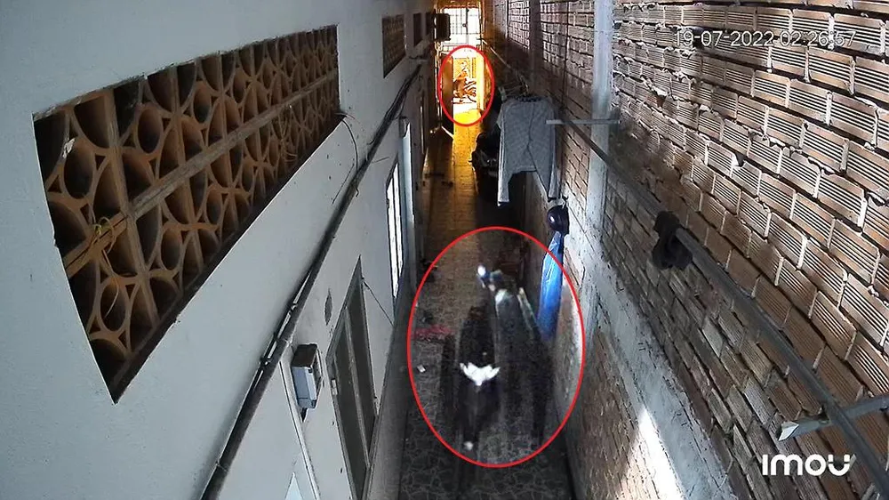 Nam thanh niên nhanh chóng dắt xe máy của anh L ra ngoài. Ảnh chụp từ clip