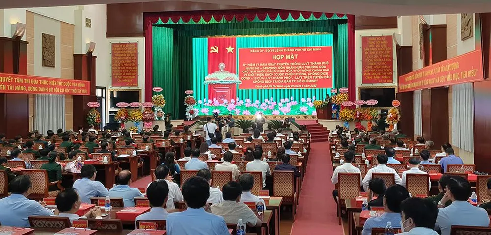 Buổi Lễ Họp mặt kỷ niệm 77 năm ngày truyền thống lực lượng vũ trang TP.HCM được tổ chức tại Bộ Tư lệnh TP.HCM. Ảnh: NT Buổi Lễ Họp mặt kỷ niệm 77 năm ngày truyền thống lực lượng vũ trang TP.HCM được tổ chức tại Bộ Tư lệnh TP.HCM. Ảnh: NT