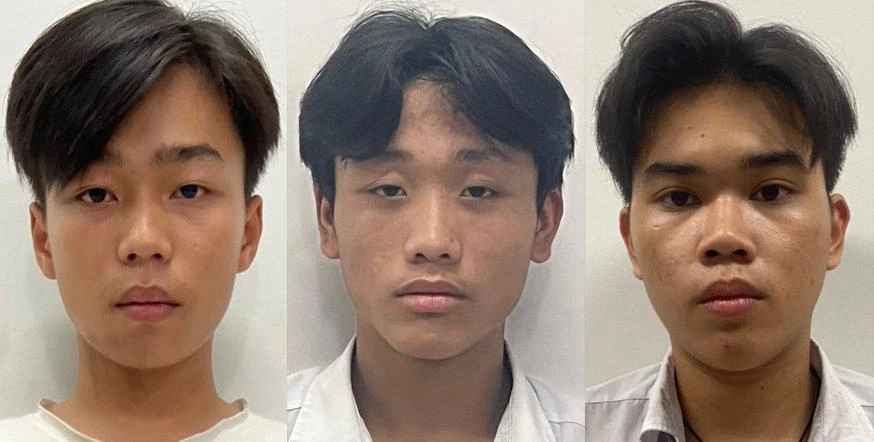 Minh, Hoàng, Đạt (từ trái qua) tại cơ quan điều tra. Ảnh: CA
