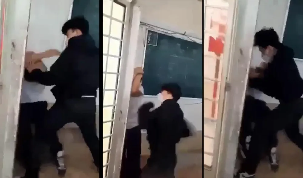 Hình ảnh kèm thông tin lan truyền trên mạng xã hội về việc em học sinh bị đánh dã man. Ảnh chụp từ clip