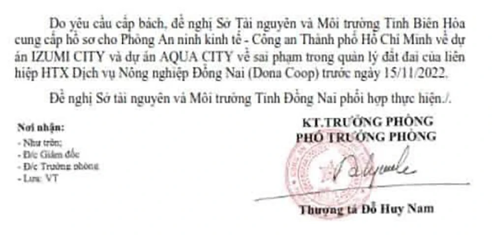 Công an TP.HCM khẳng định đoạn văn bản lan truyền trên mạng là giả mạo. Ảnh chụp màn hình
