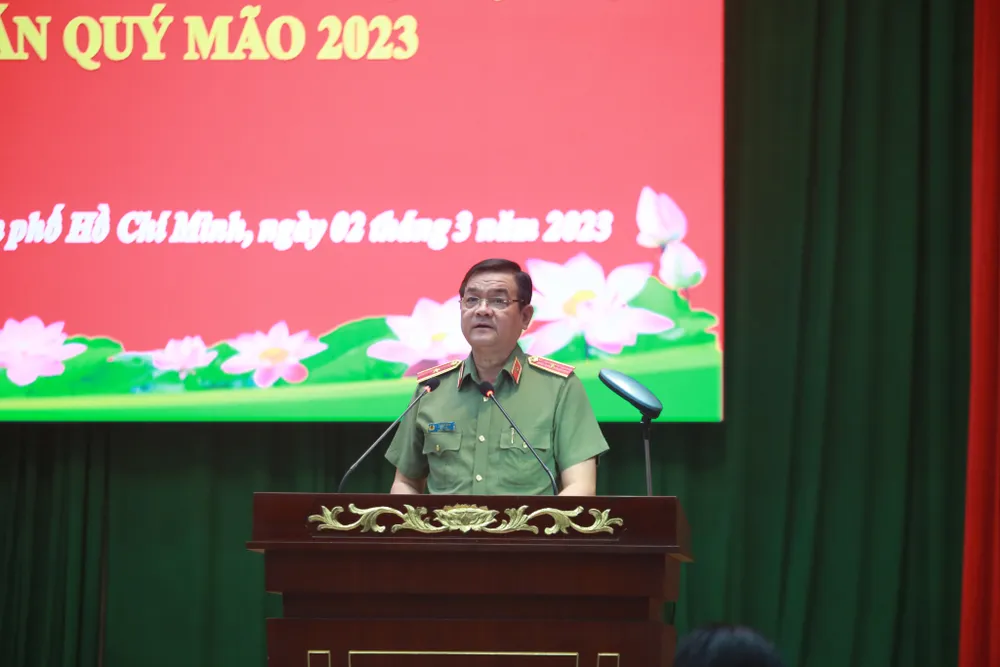 Thiếu tướng Lê Hồng Nam, Giám đốc Công an TP.HCM phát biểu tại hội nghị. Ảnh: NT Thiếu tướng Lê Hồng Nam, Giám đốc Công an TP.HCM phát biểu tại hội nghị. Ảnh: NT