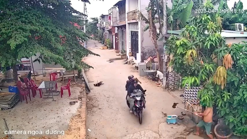 Người đàn ông phát hiện liền dùng cây lau nhà ngăn cản hành vi trộm chó của hai thanh niên. Ảnh cắt từ clip Người đàn ông phát hiện liền dùng cây lau nhà ngăn cản hành vi trộm chó của hai thanh niên. Ảnh cắt từ clip