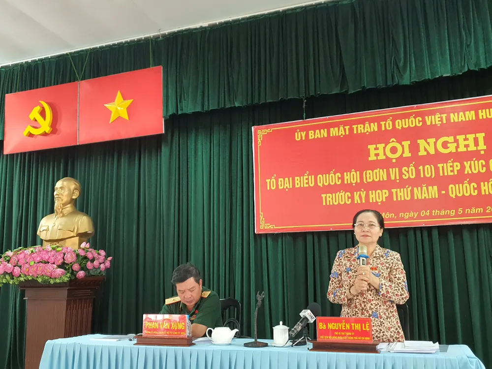 Đoàn Đại biểu Quốc hội TP.HCM tổ chức Hội nghị Tiếp xúc cử tri trước kỳ họp thứ 5 – Quốc hội khóa XV của Tổ đại biểu Quốc hội đơn vị 10. Ảnh: NT Đoàn Đại biểu Quốc hội TP.HCM tổ chức Hội nghị Tiếp xúc cử tri trước kỳ họp thứ 5 – Quốc hội khóa XV của Tổ đại biểu Quốc hội đơn vị 10. Ảnh: NT