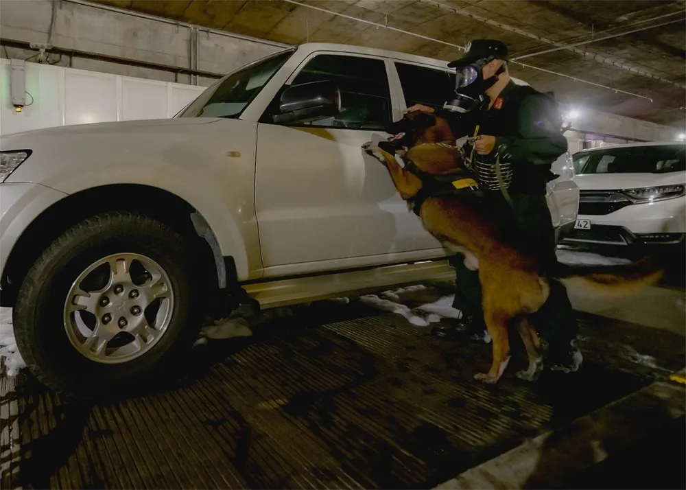 Chó nghiệp vụ cũng được huy động tham gia buổi diễn tập trong đường hầm sông Sài Gòn.