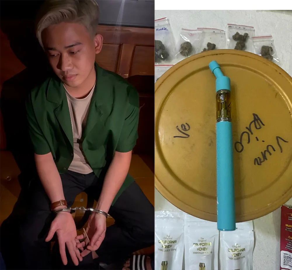 Kiểm tra điếu thuốc của Hậu, công an phát hiện có ma túy. Ảnh: CA