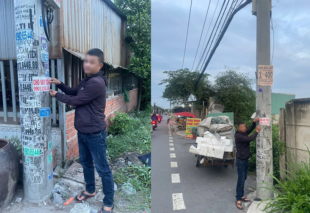 TKT dán tờ rơi cho vay tiền. Ảnh: CA