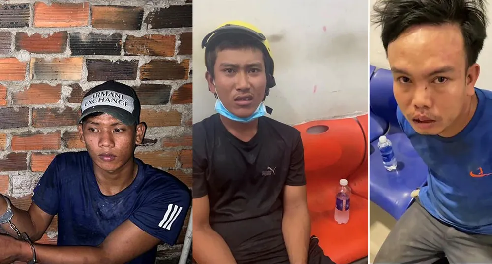 Phong, Hải và Mảnh (từ trái qua) tại cơ quan điều tra. Ảnh: CA